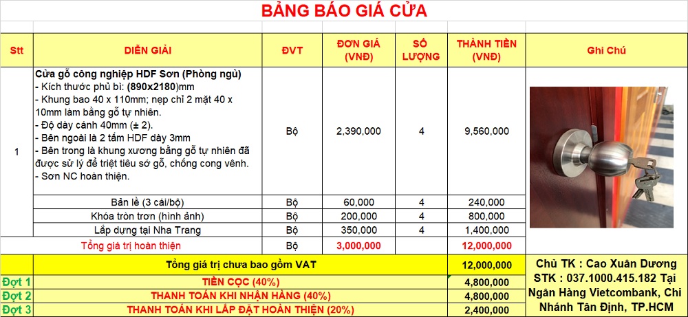 báo giá cửa gỗ HDF tại Nha Trang
