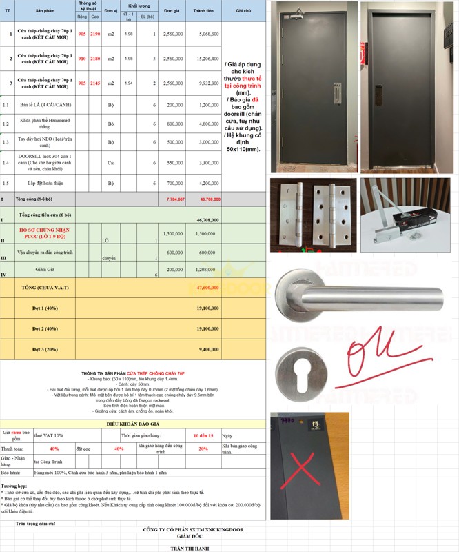Bảng giá chi tiết cửa thép chống cháy tại Nha Trang